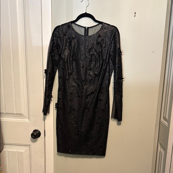 BCBG Max Azria Jillea Embroidered Cutout Faux-Leather Dress - US6 - Picture 2 of 10
